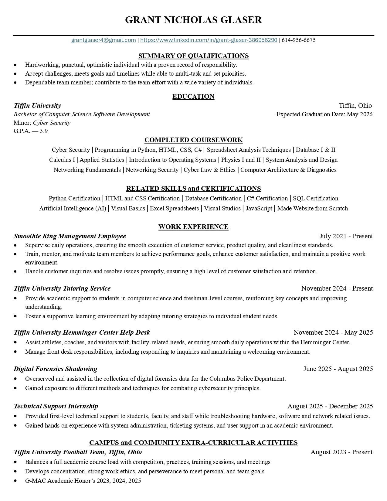 Grant Glaser Resume
